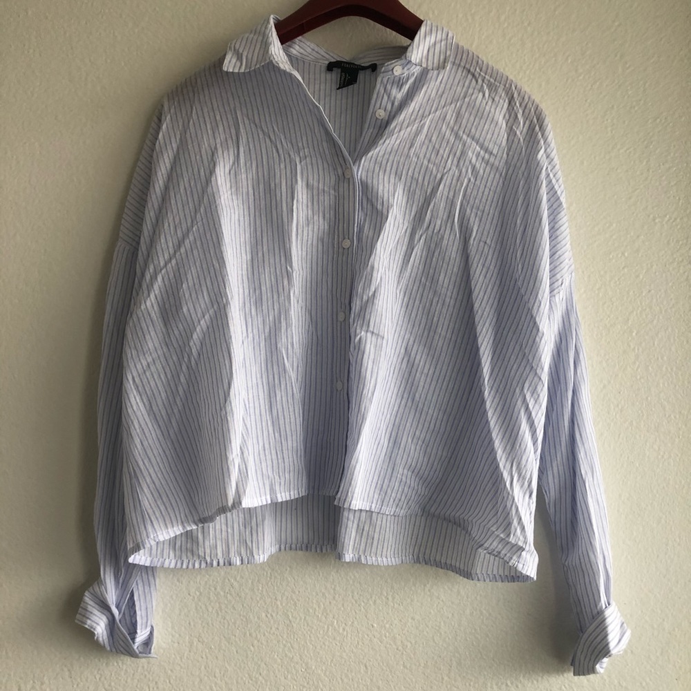 Forever 21 White striped slightly sheer button up